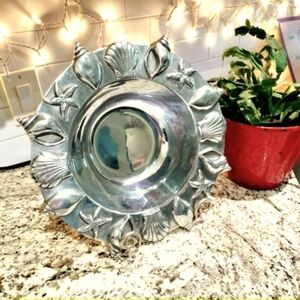 Real‎ Pewter Seashore Shells  Medium Salad Bowl 12.5Wx 3"D.